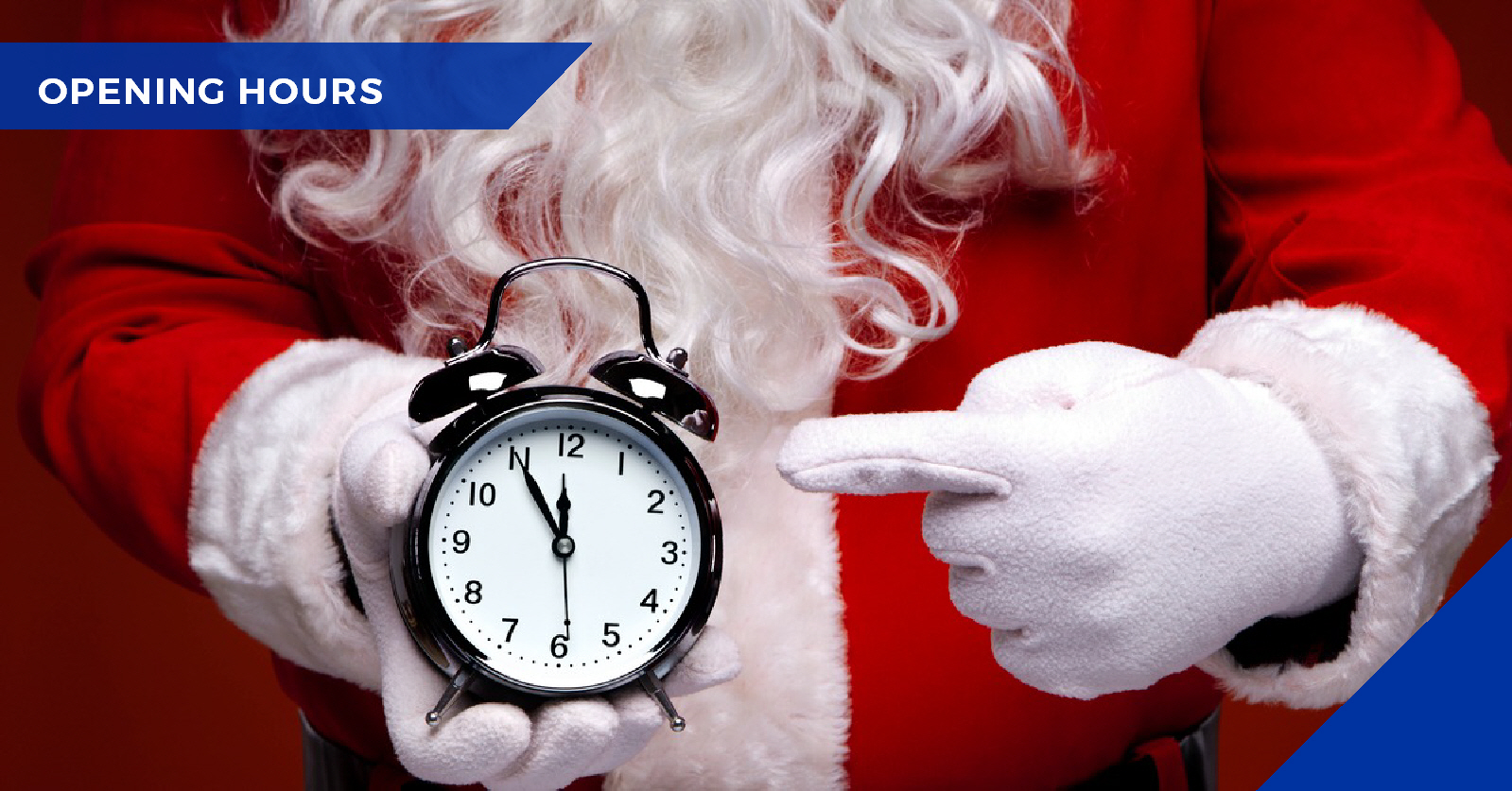 Someone dressed as Santa holding a clock